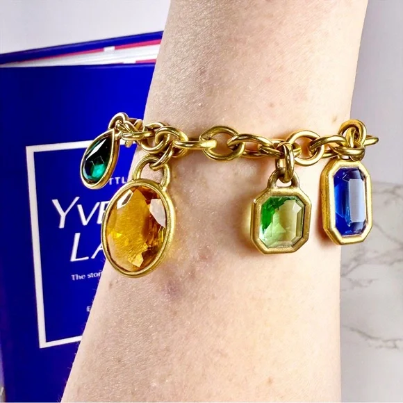 Yves Saint Laurent Ultra Rare Gold Plated Multicolored Jewel Charm Bracelet - Picture 9 of 12